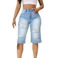 thumbnail image 1 of Hvot&aat Women High-Waisted Straight Jeans Frayed Ripped Denim Pants Casual Bermuda Shorts Cropped Trousers, 1 of 5