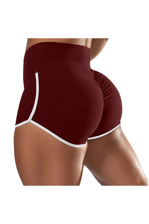 Women High Waisted Yoga Shorts Stretchy Soft Dolphin Shorts Solid Color Ruched Booty Workout Hot Pants