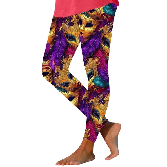 Hvot&aat Women Mardi Gras Leggings Stretch High Waisted Yoga Pants Sparkly Printed Carnival Party Pant