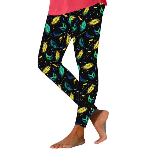 Hvot&aat Women Mardi Gras Leggings Stretch High Waisted Yoga Pants Sparkly Printed Carnival Party Pant