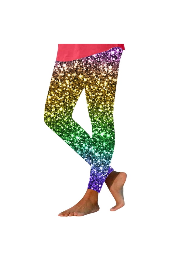 Women Mardi Gras Leggings Stretch High Waisted Yoga Pants Sparkly Printed Carnival Party Pant