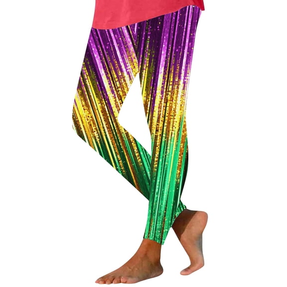 Hvot&aat Women Mardi Gras Leggings Stretch High Waisted Yoga Pants Sparkly Printed Carnival Party Pant
