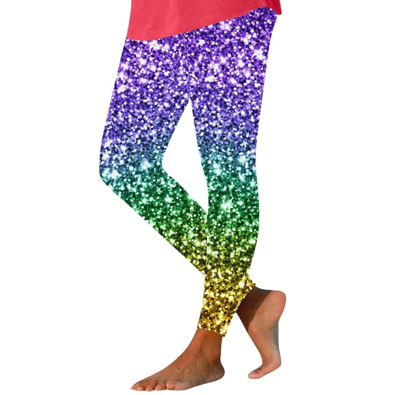Hvot&aat Women Mardi Gras Leggings Stretch High Waisted Yoga Pants Sparkly Printed Carnival Party Pant