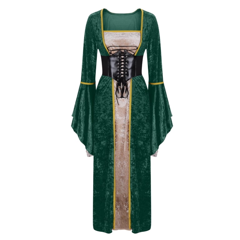 Hvot&aat Women Medieval Renaissance Dress Victorian Long Dress Costume Halloween Cosplay Retro Gowns, Women's, Size: 5XL, Green