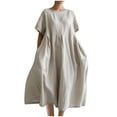 thumbnail image 1 of Hvot&aat Women Plus Size Flowy Dress Casual Crew Neck Solid Color High Waist Short Sleeve Dress Summer Daily Maxi Dress, 1 of 3