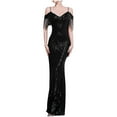 thumbnail image 1 of Hvot&aat Women Sexy Formal Dress V-Neck Tassels Sequins Maxi Evening Gown Elegant Slim Fit Mermaid Dresses, 1 of 5