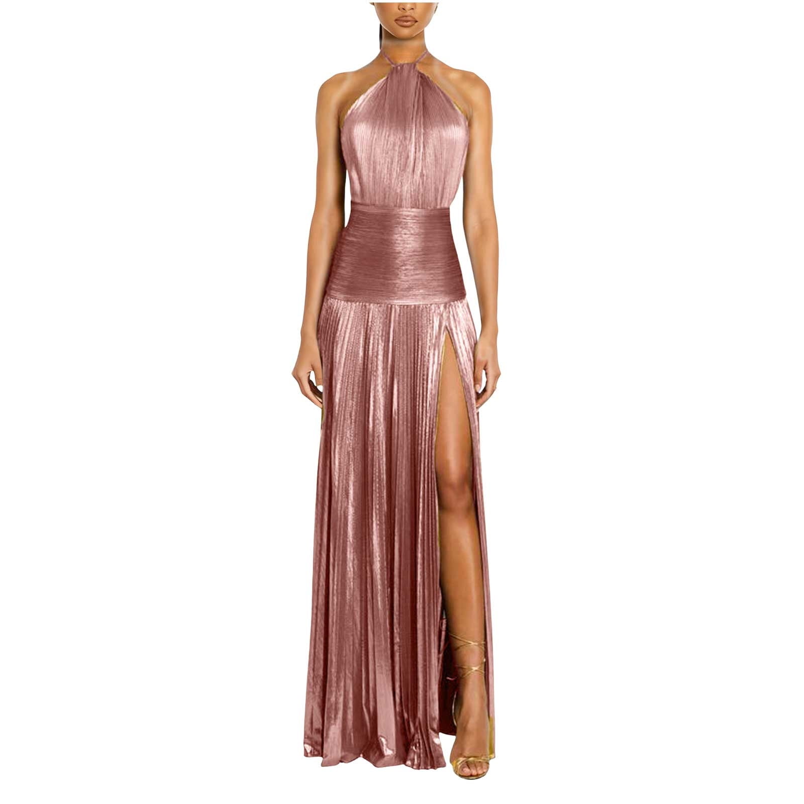 Hvot&aat Women Sexy High Split Evening Cocktail Dress Solid Color Casual Sleeveless Backless Maxi Dress