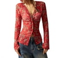 thumbnail image 1 of Hvot&aat Women Sheer Mesh Print Shirt Temperament Commuting Printed Vacation Top Sexy Slim Fit Y2K Blouse, 1 of 6