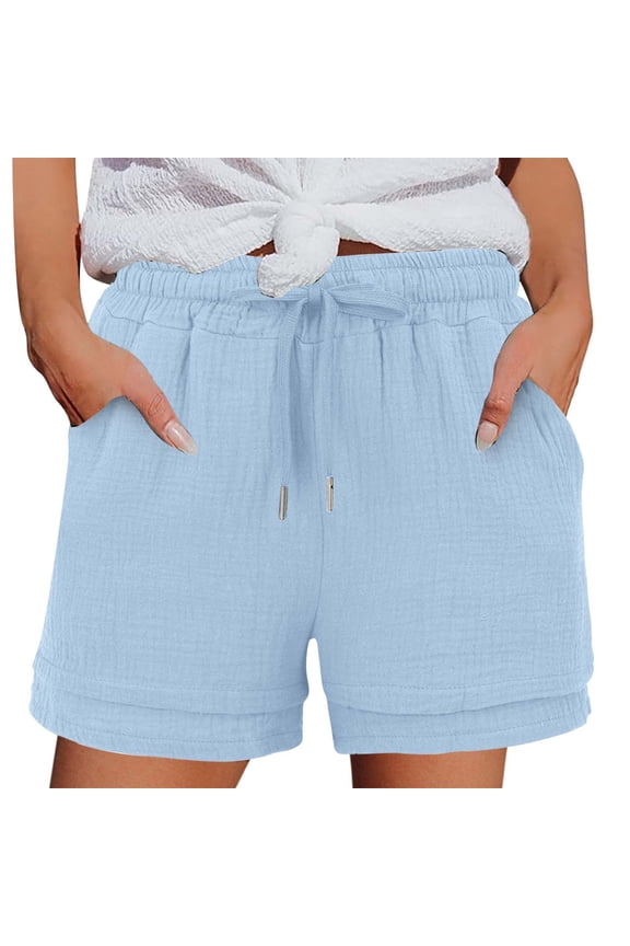Women Shorts for Summer Casual High Waisted Drawstring Wide Leg Womens Gauze Short Shorts