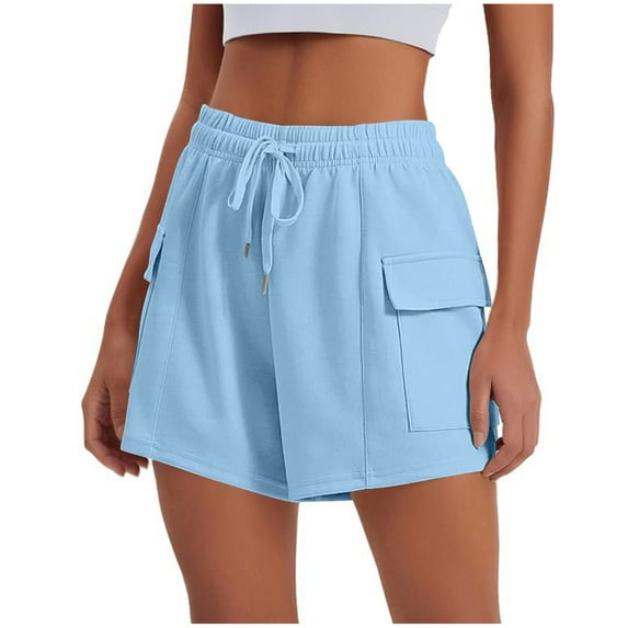 Hvot&aat Women Solid Sweat Shorts Stretchy Drawstring Waist Athletic Shorts Lounge Wide Leg Shorts with Pockets