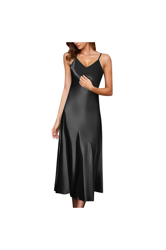 Women Solid color Bodycon Long Dress V-Neck Sleeveless Slim Suit Dresses Casual Basic Nightgown Dress