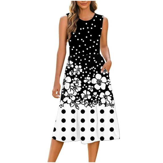 Hvot&aat Women Summer Casual Crew Neck Sleeveless Midi Sundress Flowy Beach Vacation Tank Dress