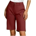 thumbnail image 1 of Hvot&aat Women Summer Casual Solid Color Slim Button Pocket Workwear Pants Knee Length Bermuda Shorts with Pocket, 1 of 5
