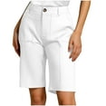 thumbnail image 1 of Hvot&aat Women Summer Casual Solid Color Slim Button Pocket Workwear Pants Knee Length Bermuda Shorts with Pocket, 1 of 5