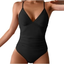 Hvot&aat Women Summer Solid Color Swimwear Twist Tummy Control One Piece Swimsuits Sexy Deep V Neck Backless Bathing Suits