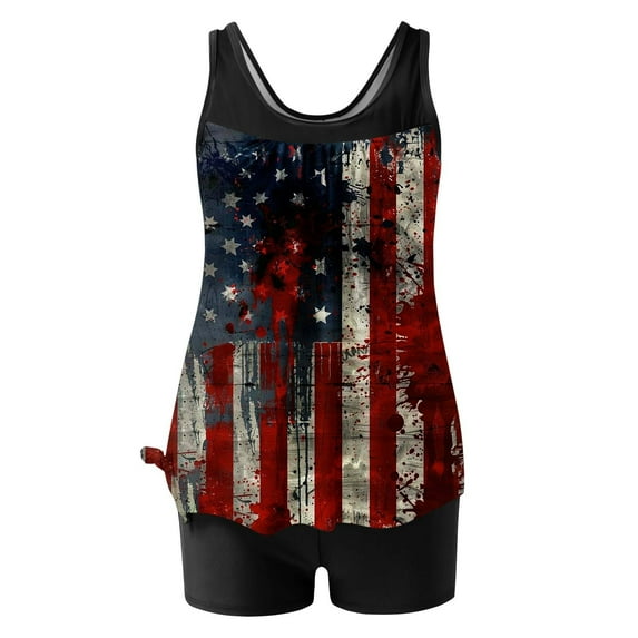 Hvot&aat Women Tankini Bathing Suits 4th of July Swimsuits American Flag Patriotic Graphic Swimwear with Boyshorts