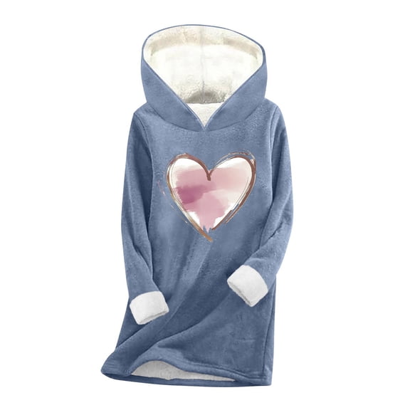 Hvot&aat Women Thickened And Velvet Warm Pullover Hoodie Cute Love Heart Dog Claw Printed Sweatshirts Loungewear