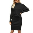 thumbnail image 1 of Hvot&aat Women Turtleneck Long Sleeve Sweater Dress Casual Loose Soft Fall Winter Pullover Knee Lenght Pencil Dresses, 1 of 3