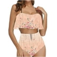 thumbnail image 1 of Hvot&aat Women Two Piece Ruffle High Waisted Bikini Set Spaghetti Straps Retro Floral Printed Bathing Suits Lightweight Swimsuit, 1 of 4