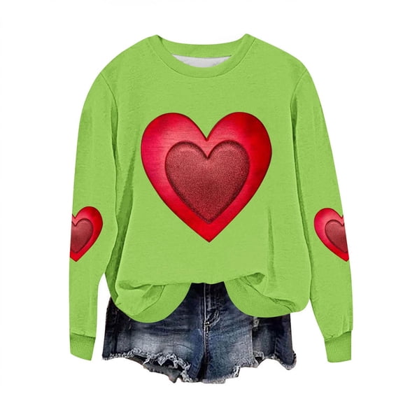 Hvot&aat Women Valentines Sweatshirt Cute Love Heart Graphic Shirts Casual Crew Neck Long Sleeves Pullover