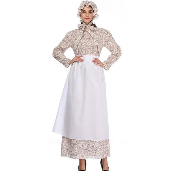 Hvot&aat Women Victorian Maid Dress Floral Prairie Dresses Pilgrim Colonial Costume with Apron