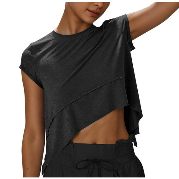 Hvot&aat Women Workout Tank Tops Lightweight Loose Fit Crewneck Short Sleeve Crop T Shirts Trendy Tennis Workout Shirts Beach Vacation Outfits