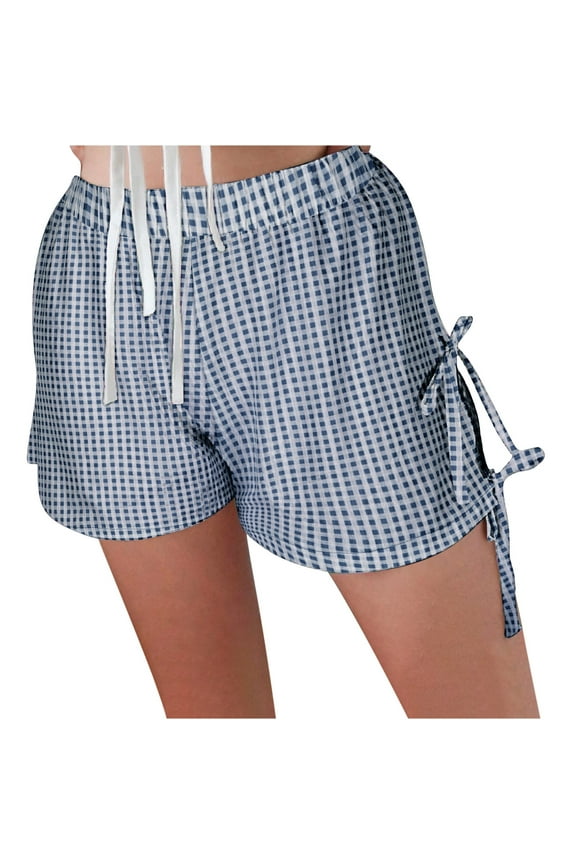 Women Y2K Checkered Bow Shorts Casual Comfort Elastic Waist Short Pants Cute Summer Holiday Boxers