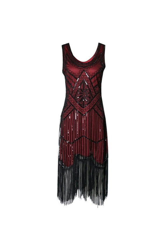 Women’s 1920s Flapper Dress 20s Sequins Beaded Fringe Vintage Classic Sleeveless Dress for Wedding Guest Club Party