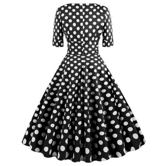 Hvot&aat Women's 1950s Retro Rockabilly Polka Dots Dress Elegant Ruched V Neck High Waist A-line Swing Cocktail Party Dresses