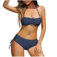 thumbnail image 1 of Hvot&aat Women's 2 Piece Tie Front Bikini Set Ruched Drawstring bikini Bottom Solid Color Strap Swimsuit, 1 of 3