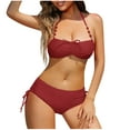 thumbnail image 1 of Hvot&aat Women's 2 Piece Tie Front Bikini Set Ruched Drawstring bikini Bottom Solid Color Strap Swimsuit, 1 of 3