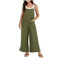 thumbnail image 1 of Hvot&aat Women's 2025 Summer Cotton Linen Jumpsuits Casual Loose Sleeveless Split Wide Leg Pants Romper Overalls with Pockets, 1 of 7