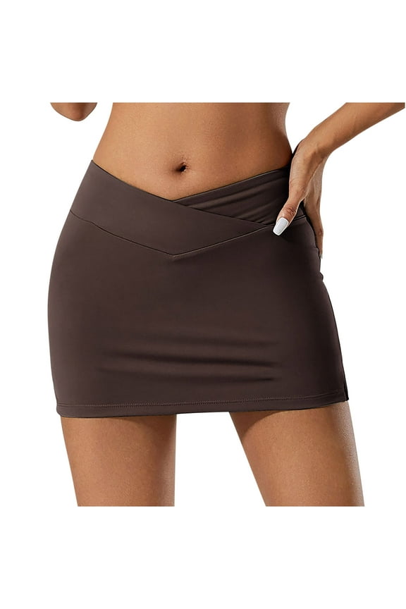 Women's 2025 Summer Crossover Waist Yoga Skirt High Waisted Stretchy Sexy Split Bodycon Athletic Mini Skirts