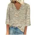 thumbnail image 1 of Hvot&aat Women's 3/4 Sleeve Tops V Neck Fashion Printed T-shirt Casual Regular Blouse Soft Daily Blouse, 1 of 4