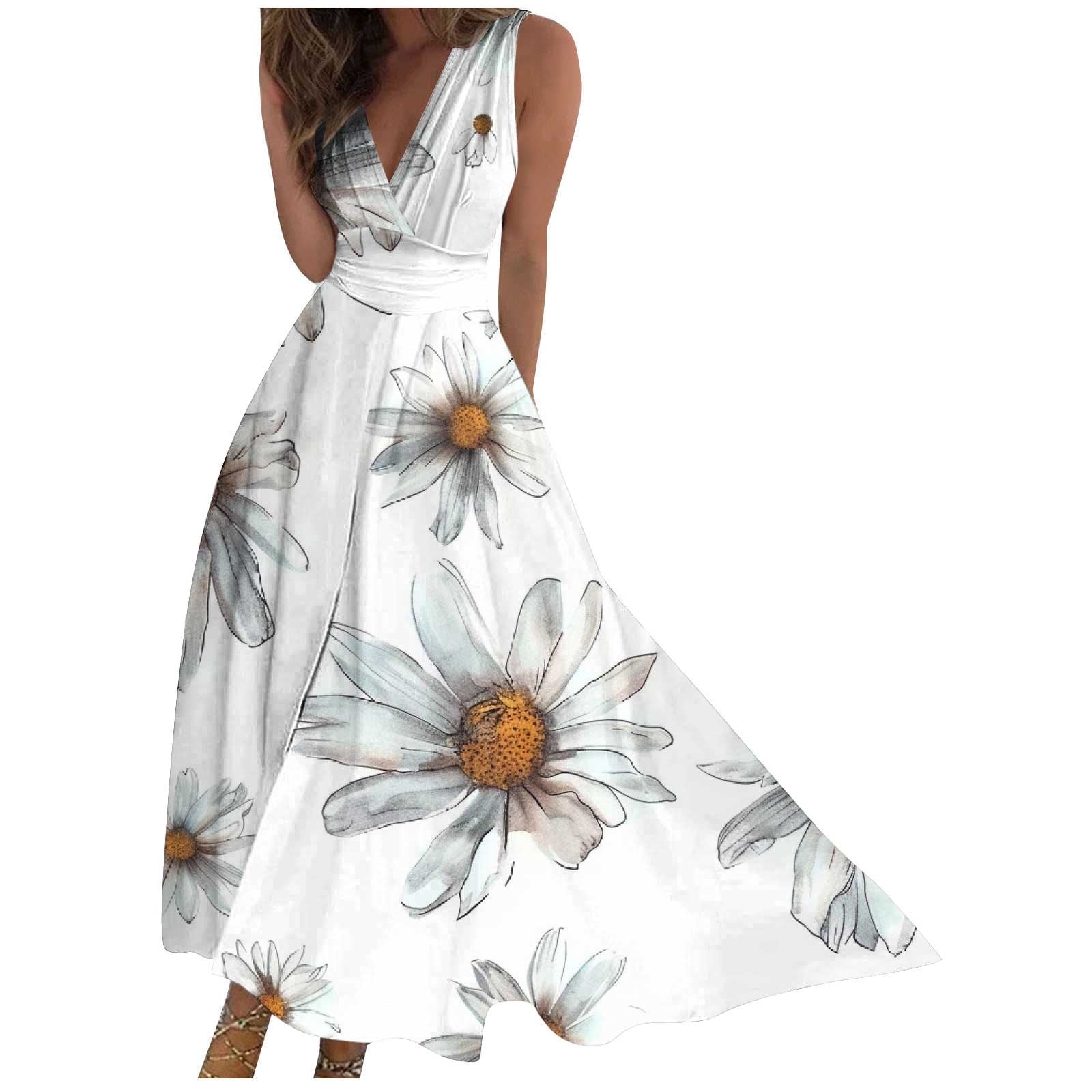 Hvot&aat Women's 3D Butterfly Print Maxi Dress V Neck Sleeveless Flowy Tank Dresses A Line Pleated Cocktail Party Dress