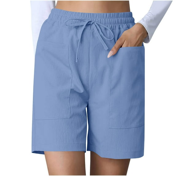 Hvot&aat Women's Bermuda Long Shorts Solid Color Elastic Drawstring Waist Lounge Running Athletic Shorts with Pockets