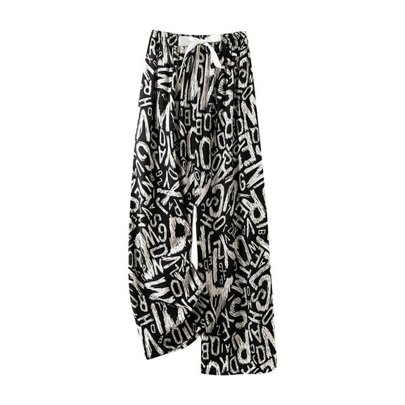 Hvot&aat Women's Boho Elastic Waist Tie-Front Pants Classy Soft Comfortable Floral Pants Casual Wide Leg Long Pants