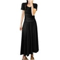 thumbnail image 1 of Hvot&aat Women's Boho Solid Color Skirt Pleated A-Line Flowy Swing Maxi Long Skirt Elastic High Waisted Skirts, 1 of 7