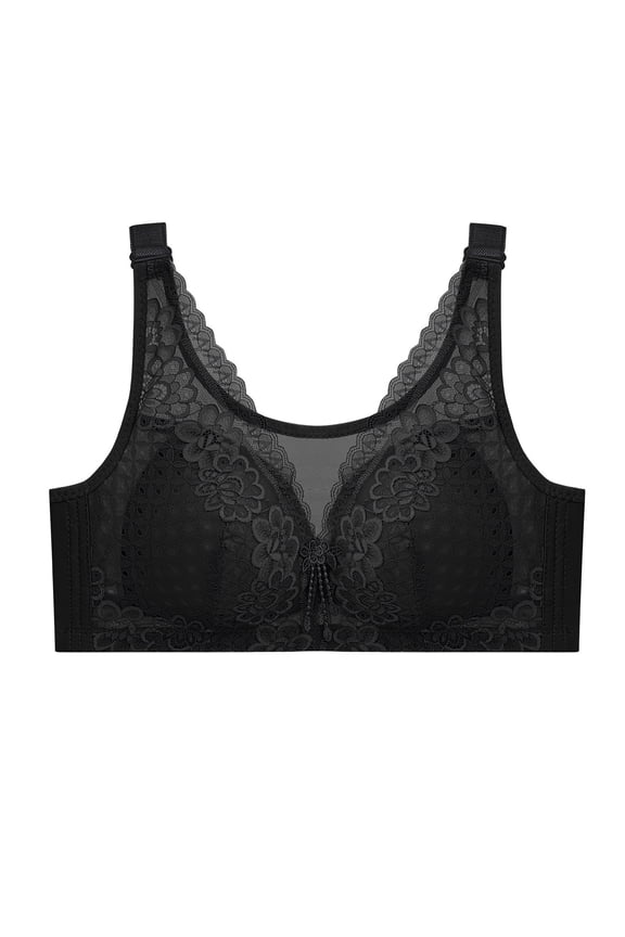 Women's Breathable Lace Mesh Bras Thin Push-Up Anti-Sagging Adjustable Underwear Solid Color Bralette