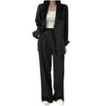thumbnail image 1 of Hvot&aat Women's Business Casual 2 Piece Temperament Commuting Suit Lapel Set Open Front Long Sleeve Blazer Jacket Wide Leg Pants Outfits, 1 of 6