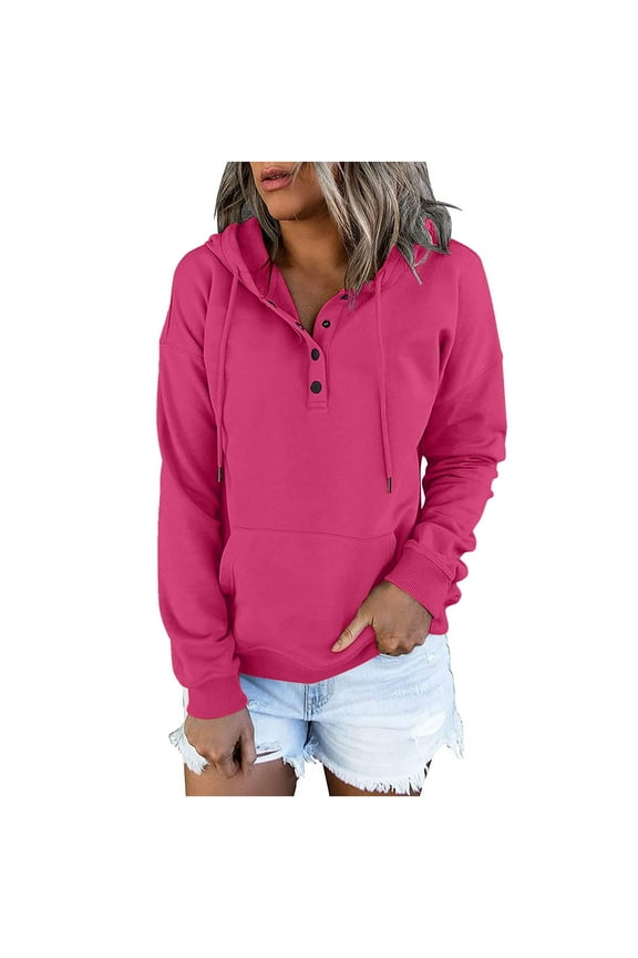 Women's Button Up Hooded Sweatshirts Solid Color Long Sleeve Pullover Casual Soft Comfy Blouses 2024 Fall Basic Hoodies