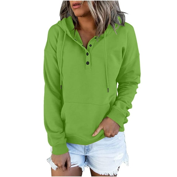 Hvot&aat Women's Button Up Hooded Sweatshirts Solid Color Long Sleeve Pullover Casual Soft Comfy Blouses 2024 Fall Basic Hoodies