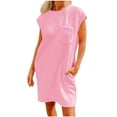 thumbnail image 1 of Hvot&aat Women's Cap Sleeve Tshirt Dress Casual Summer Crewneck Solid Color Tunic Mini Dresses with Pockets, 1 of 7