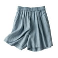 thumbnail image 1 of Hvot&aat Women's Casual Bermuda Shorts Elastic Waist Linen Wide Leg Shorts Baggy Solid Color Beach Shorts, 1 of 5
