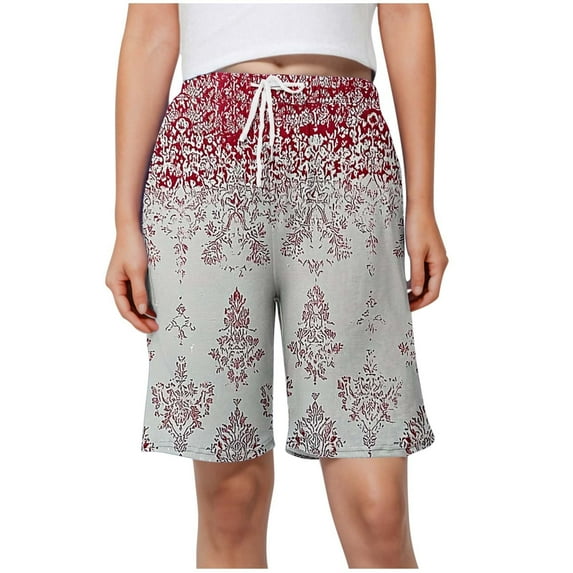 Hvot&aat Women's Casual Bermuda Shorts Printed Home Shorts With Elastic Waistband Drawstring And Side Pockets