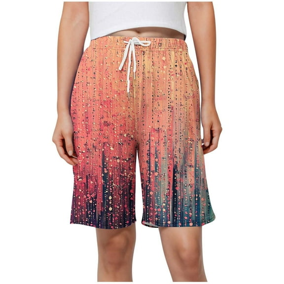 Hvot&aat Women's Casual Bermuda Shorts Printed Home Shorts With Elastic Waistband Drawstring And Side Pockets