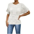 thumbnail image 1 of Hvot&aat Women's Casual Crochet Knit Tops Summer Lightweight Hollow Out T-shirt Crewneck Short Sleeve Solid Color Tee, 1 of 5
