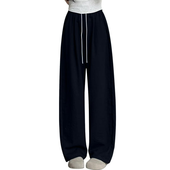 Hvot&aat Women's Casual Hanging Wide Leg Pants Thin Solid Color Drawstring Waist Pants Casual Beach Long Pants