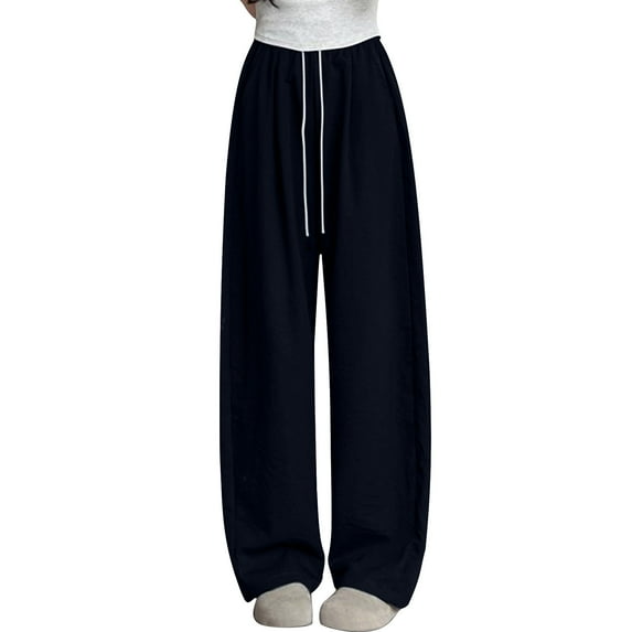 Hvot&aat Women's Casual Hanging Wide Leg Pants Thin Solid Color Drawstring Waist Pants Casual Beach Long Pants