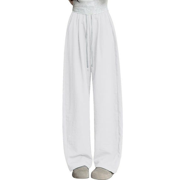Hvot&aat Women's Casual Hanging Wide Leg Pants Thin Solid Color Drawstring Waist Pants Casual Beach Long Pants